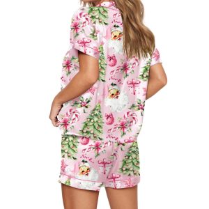 Pink Christmas Santa Silky Satin Pajama Set