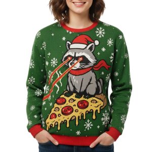 Pizza Raccoon Monster Christmas Ugly Sweater 1