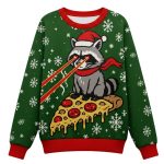 Pizza Raccoon Monster Christmas Ugly Sweater