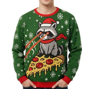 Pizza Raccoon Monster Christmas Ugly Sweater