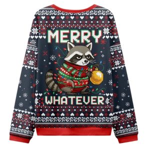 Raccoon With A Lamp Merry Whatever Christmas Ugly Sweater 2 Raccoon With A Lamp Merry Whatever Christmas Ugly Sweater