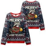Raccoon With A Lamp Merry Whatever Christmas Ugly Sweater