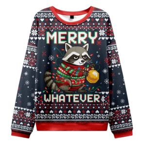 Raccoon With A Lamp Merry Whatever Christmas Ugly Sweater 1 Raccoon With A Lamp Merry Whatever Christmas Ugly Sweater