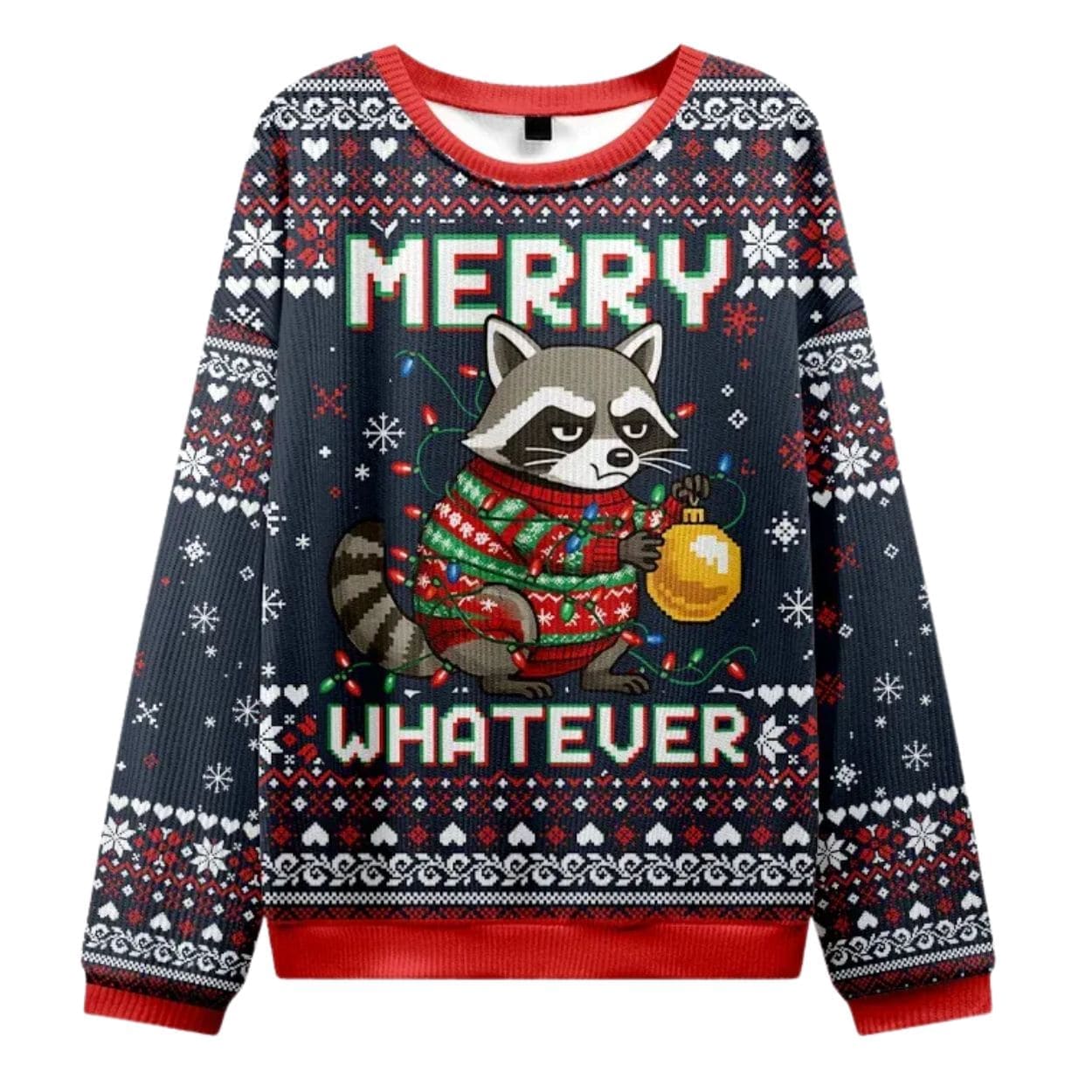 Raccoon With A Lamp Merry Whatever Christmas Ugly Sweater Raccoon With A Lamp Merry Whatever Christmas Ugly Sweater