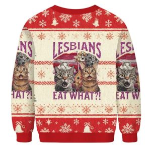 Red Lesbians Eat What Funny Cat Christmas Ugly Sweater
