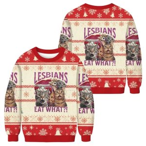 Red Lesbians Eat What Funny Cat Christmas Ugly Sweater
