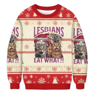 Red Lesbians Eat What Funny Cat Christmas Ugly Sweater