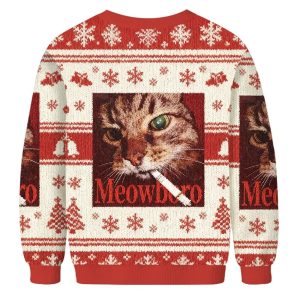Red Meowlboro Smoking Cat Christmas Ugly Sweater 2 Red Meowlboro Smoking Cat Christmas Ugly Sweater