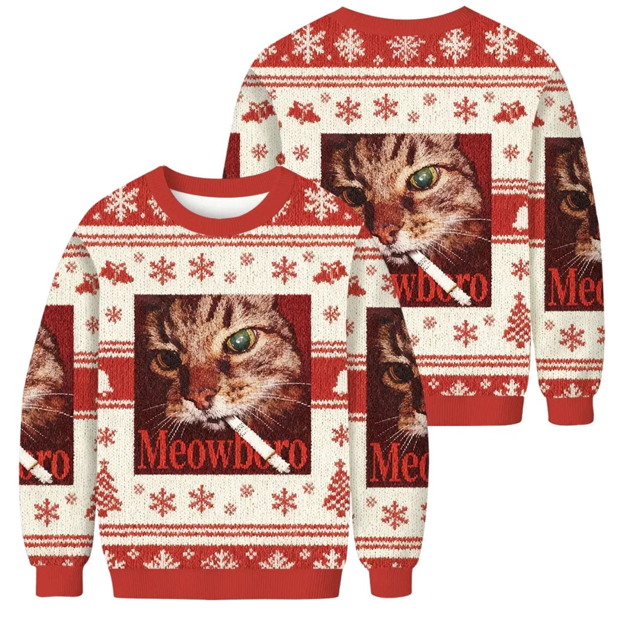 Red Meowlboro Smoking Cat Christmas Ugly Sweater Red Meowlboro Smoking Cat Christmas Ugly Sweater