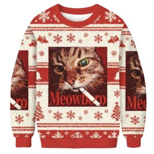 Red Meowlboro Smoking Cat Christmas Ugly Sweater 1 Red Meowlboro Smoking Cat Christmas Ugly Sweater