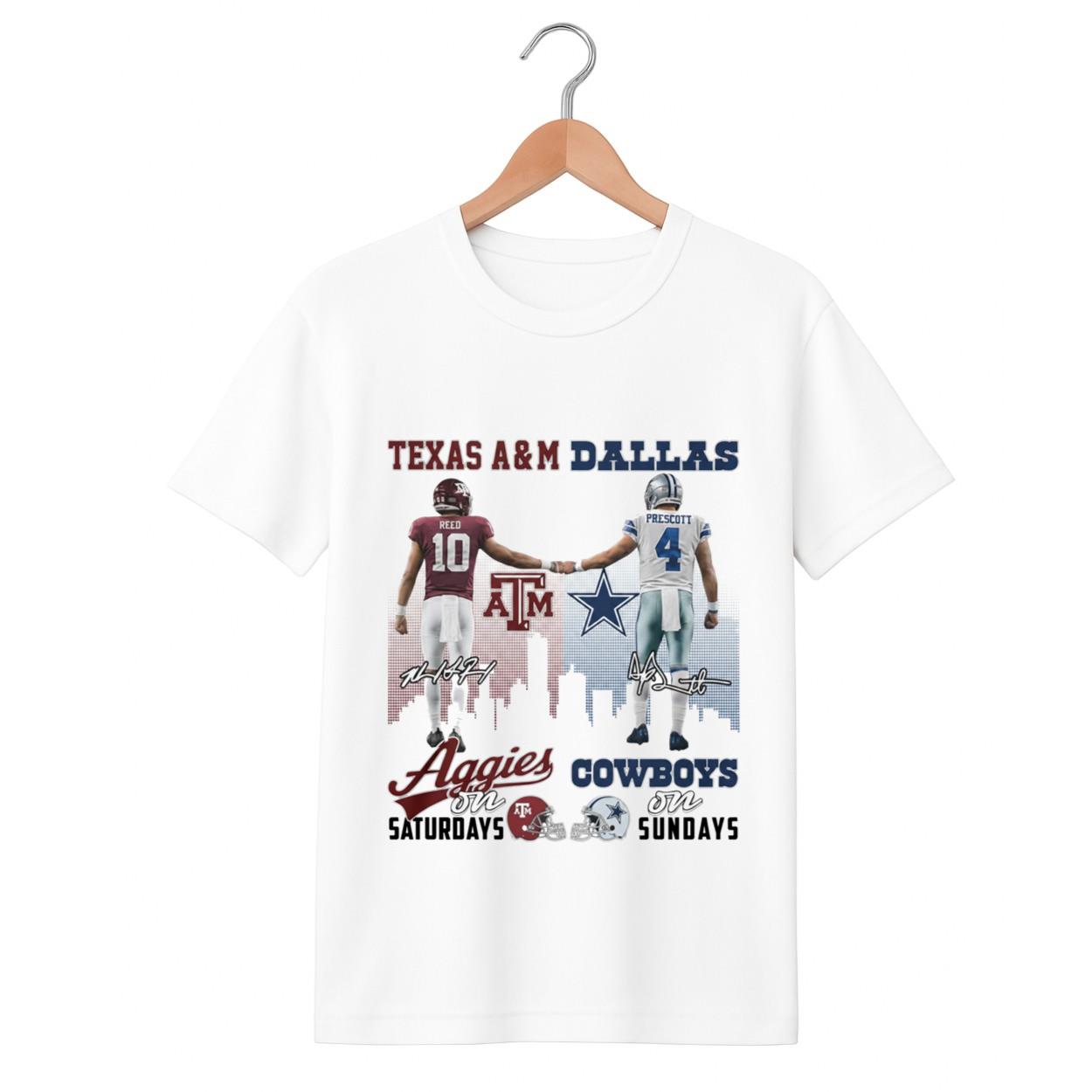 Reed Prescott Aggies On Saturday Cowboys On Sundays Shirt 1 white 1