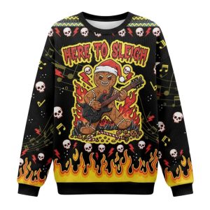 Rock And Roll Gingerbread Man Christmas Ugly Sweater 1