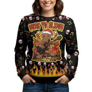 Rock And Roll Gingerbread Man Christmas Ugly Sweater 2
