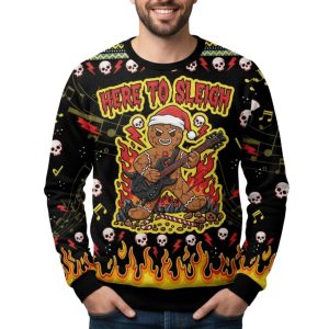Rock And Roll Gingerbread Man Christmas Ugly Sweater