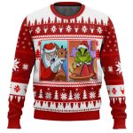 Santa Claus And The Grnch Woman Yelling At A Cat Meme Ugly Christmas Sweater
