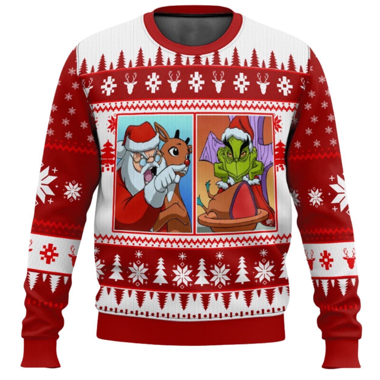Santa Claus And The Grnch Woman Yelling At A Cat Meme Ugly Christmas Sweater Santa Claus And The Grnch Woman Yelling At A Cat Meme Ugly Christmas Sweater
