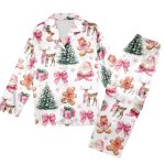 Santa Gingerbread Tree Bow Pajamas Set