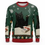 Smoking Marlboro Black Cat Meme Christmas Ugly Sweater