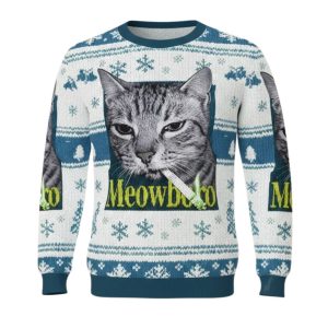 Smoking Meowboro Cat Christmas Ugly Sweater