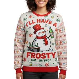 Snowman Drinking Beer Christmas Ugly Sweater
