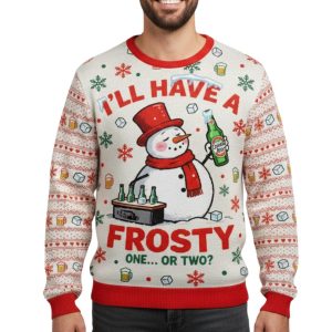 Snowman Drinking Beer Christmas Ugly Sweater