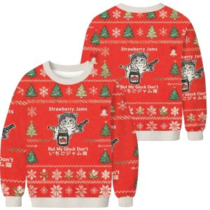 Strawberry Jam Cat Christmas Ugly Sweater