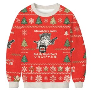 Strawberry Jam Cat Christmas Ugly Sweater
