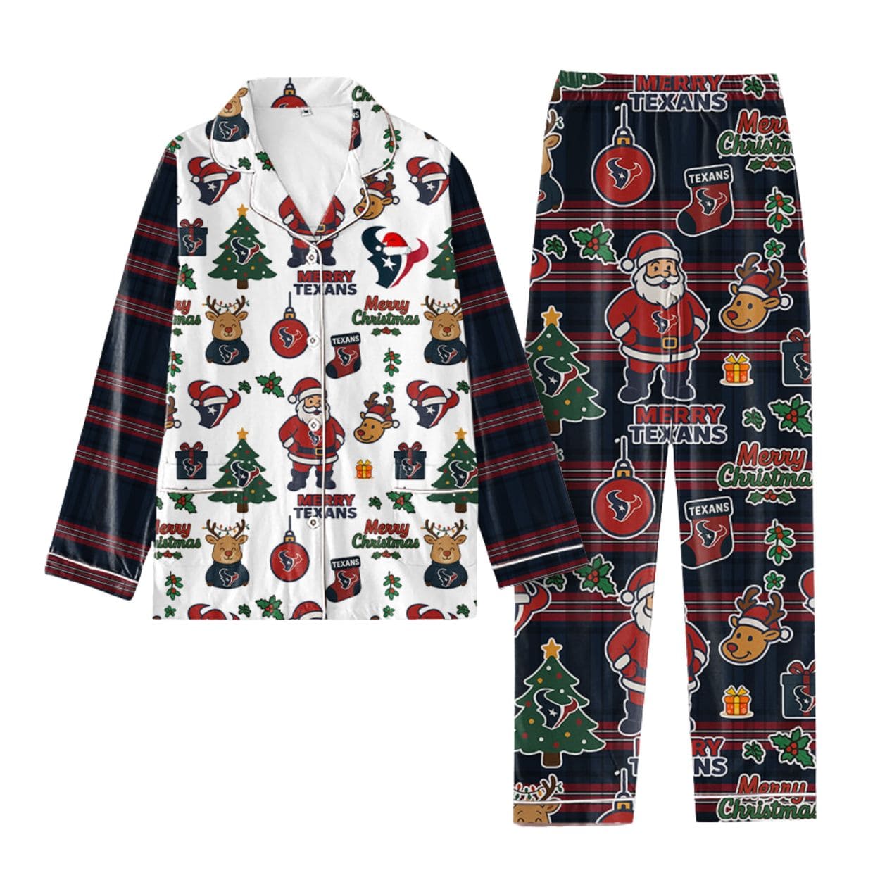 Texans Football Christmas Pajamas Set Texans Football Christmas Pajamas Set