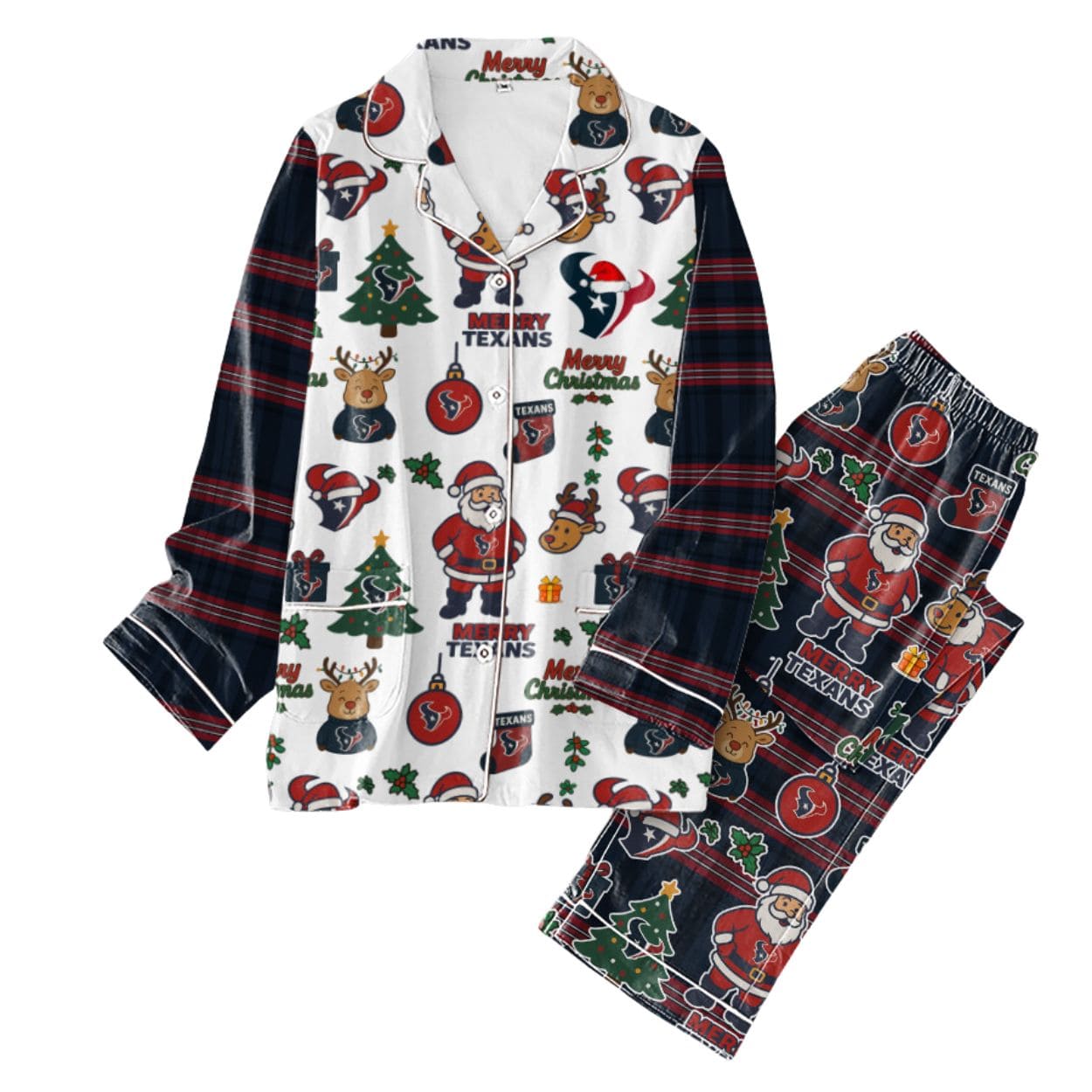 Texans Football Christmas Pajamas Set Texans Football Christmas Pajamas Set