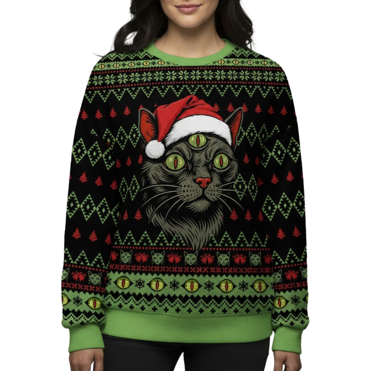 Three Eyed Cat Ugly Christmas Sweater Three Eyed Cat Ugly Christmas Sweater