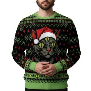 Three Eyed Cat Ugly Christmas Sweater 1 Three Eyed Cat Ugly Christmas Sweater
