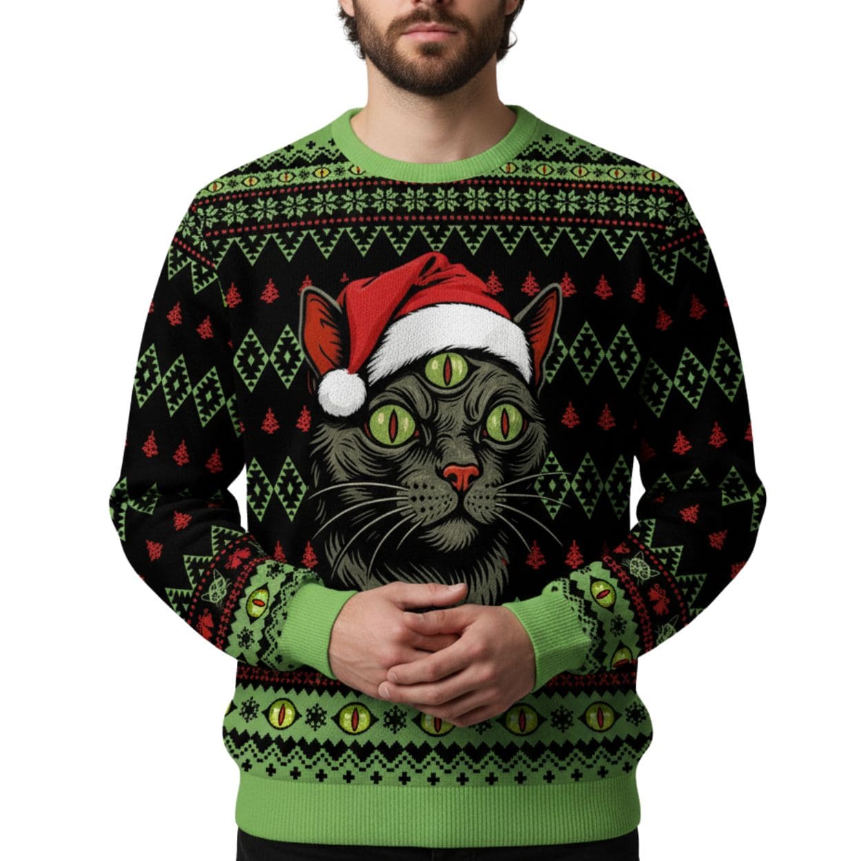Three Eyed Cat Ugly Christmas Sweater Three Eyed Cat Ugly Christmas Sweater