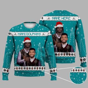 Tua Tagovailoa Tyreek Hill Miami Football Ugly Christmas Sweater 1