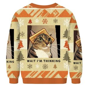 Wait Im Thinking Cat Meme Christmas Ugly Sweater