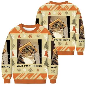 Wait Im Thinking Cat Meme Christmas Ugly Sweater