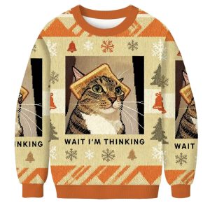 Wait Im Thinking Cat Meme Christmas Ugly Sweater
