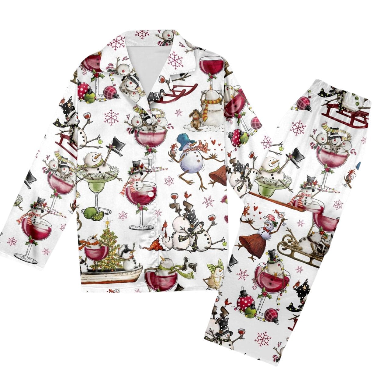 Winey Snowman Christmas Pajamas Set Winey Snowman Christmas Pajamas Set