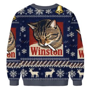 Winston Smoking Cat Christmas Ugly Sweater 2 Winston Smoking Cat Christmas Ugly Sweater 1
