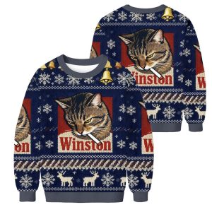 Winston Smoking Cat Christmas Ugly Sweater