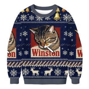 Winston Smoking Cat Christmas Ugly Sweater 1 Winston Smoking Cat Christmas Ugly Sweater