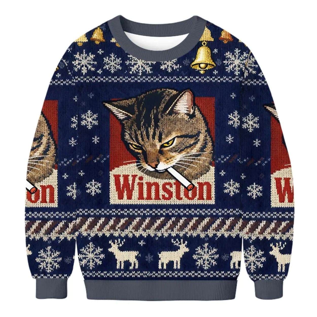 Winston Smoking Cat Christmas Ugly Sweater Winston Smoking Cat Christmas Ugly Sweater