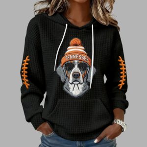 Women's Winter Retro Tennessee Football Print Waffle Fabric Hoodie 1