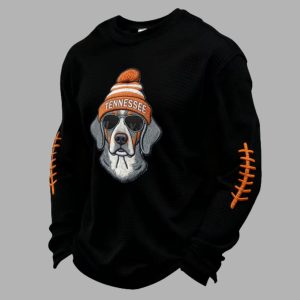 Women's Winter Retro Tennessee Football Print Waffle Fabric Hoodie 2