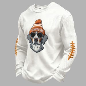Women's Winter Retro Tennessee Football Print Waffle Fabric Hoodie 3