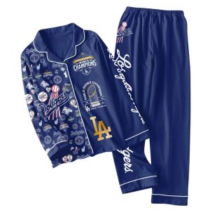 2025 Dodgers Back To Back World Champions Satin Pajama Set 1