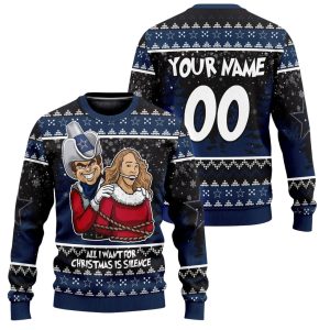 All I Want For Christmas Is Silence Cowboys Ugly Christmas Sweater 1