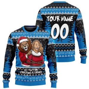 All I Want For Christmas Is Silence Lions Ugly Christmas Sweater 1