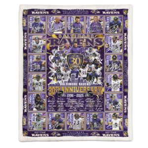 Baltimore Ravens 30th Anniversary 1996 2025 Fleece Blanket 1