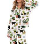 Cats And Plants Silky Satin Pajama Set