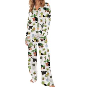 Cats And Plants Silky Satin Pajama Set 3